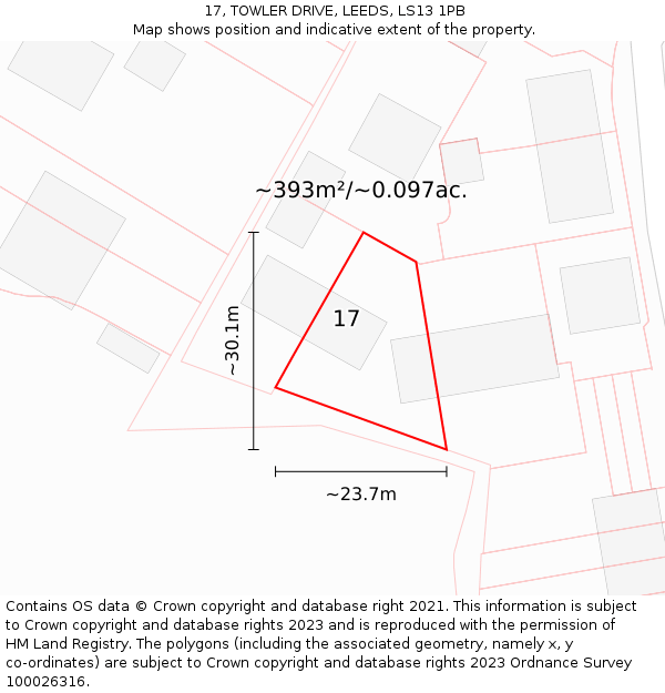 17, TOWLER DRIVE, LEEDS, LS13 1PB: Plot and title map