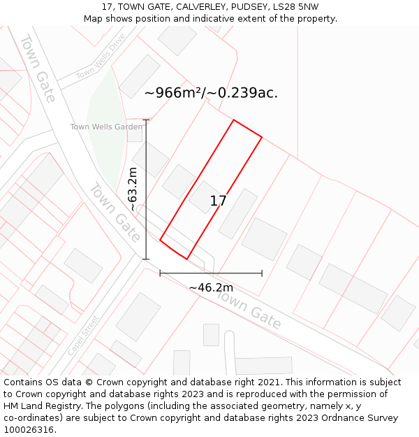 17, TOWN GATE, CALVERLEY, PUDSEY, LS28 5NW: Plot and title map