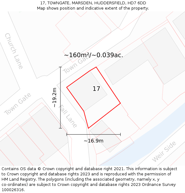 17, TOWNGATE, MARSDEN, HUDDERSFIELD, HD7 6DD: Plot and title map
