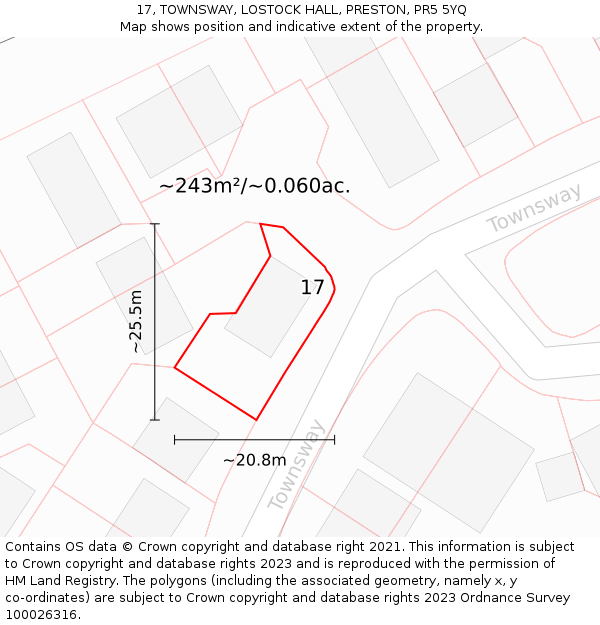 17, TOWNSWAY, LOSTOCK HALL, PRESTON, PR5 5YQ: Plot and title map