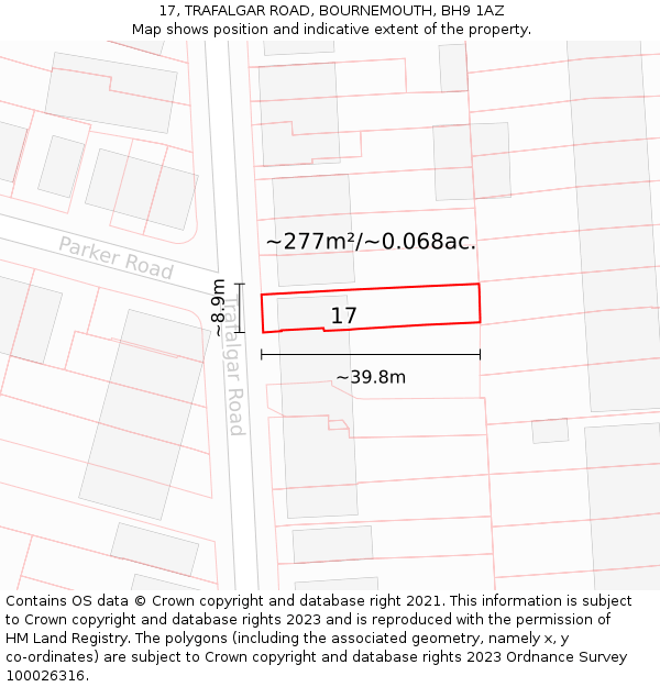 17, TRAFALGAR ROAD, BOURNEMOUTH, BH9 1AZ: Plot and title map