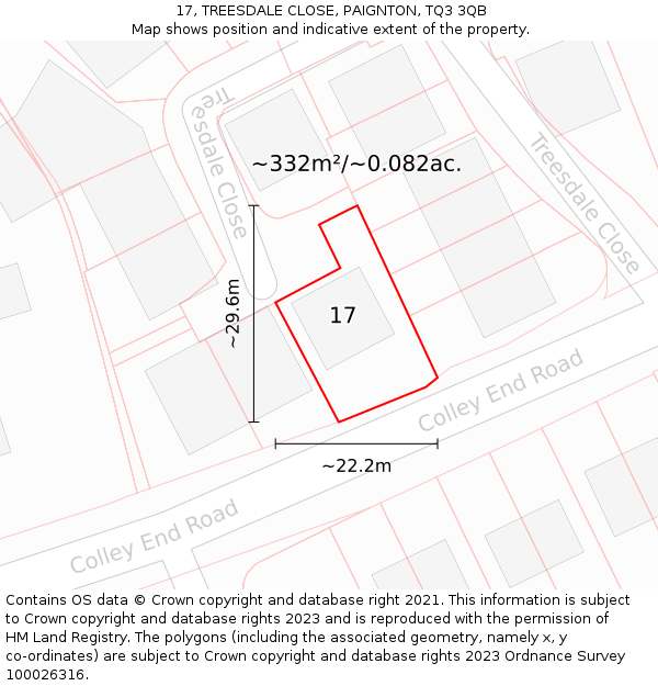 17, TREESDALE CLOSE, PAIGNTON, TQ3 3QB: Plot and title map