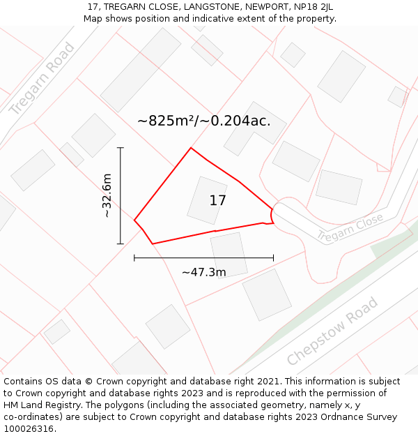 17, TREGARN CLOSE, LANGSTONE, NEWPORT, NP18 2JL: Plot and title map