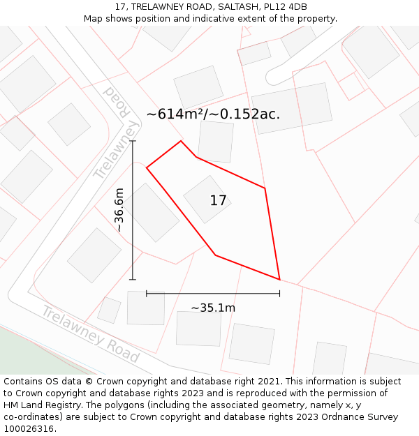 17, TRELAWNEY ROAD, SALTASH, PL12 4DB: Plot and title map