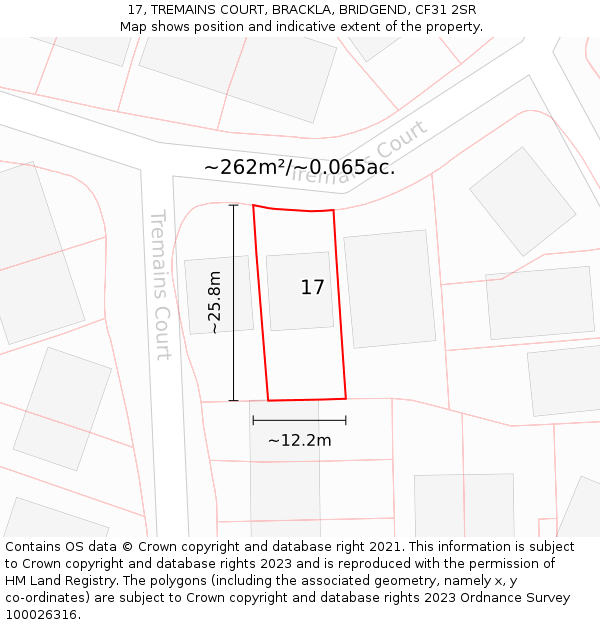 17, TREMAINS COURT, BRACKLA, BRIDGEND, CF31 2SR: Plot and title map