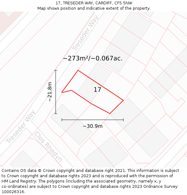 17, TRESEDER WAY, CARDIFF, CF5 5NW: Plot and title map