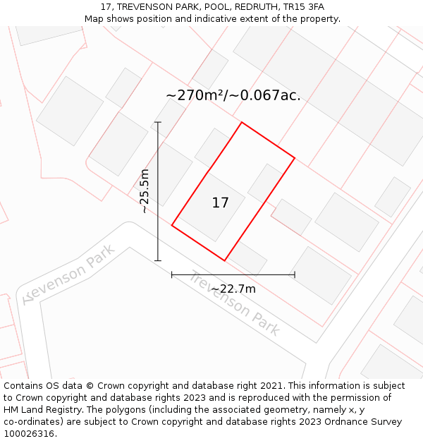17, TREVENSON PARK, POOL, REDRUTH, TR15 3FA: Plot and title map