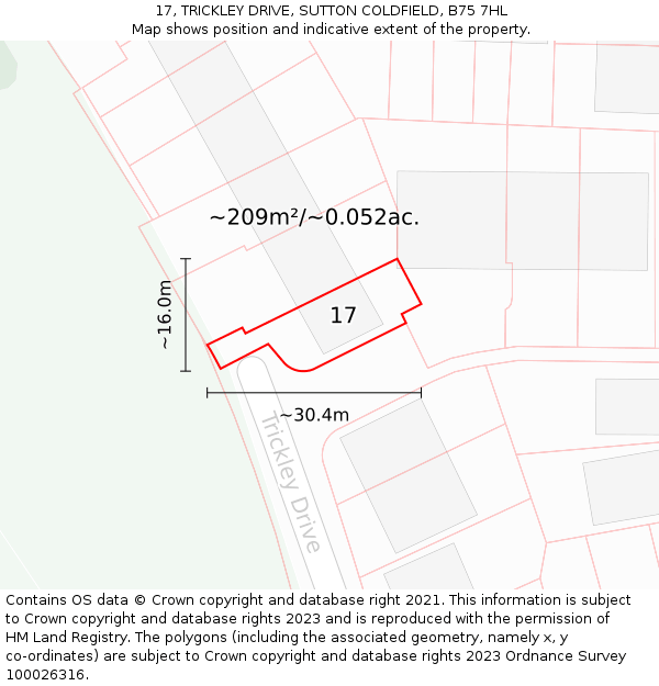 17, TRICKLEY DRIVE, SUTTON COLDFIELD, B75 7HL: Plot and title map