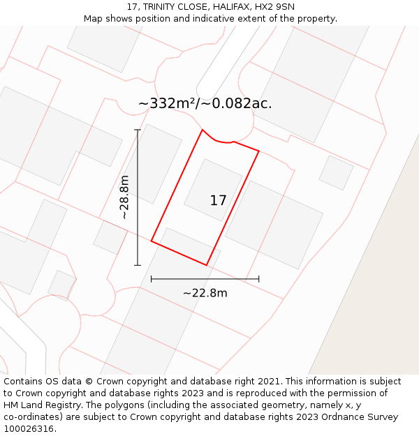 17, TRINITY CLOSE, HALIFAX, HX2 9SN: Plot and title map