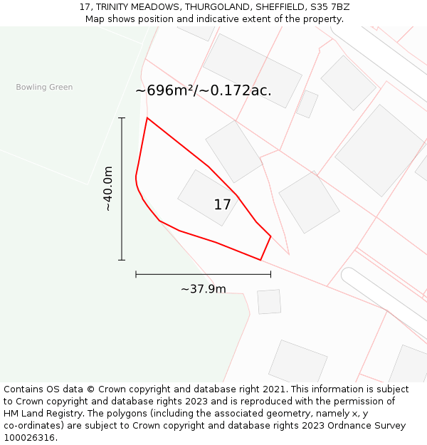 17, TRINITY MEADOWS, THURGOLAND, SHEFFIELD, S35 7BZ: Plot and title map