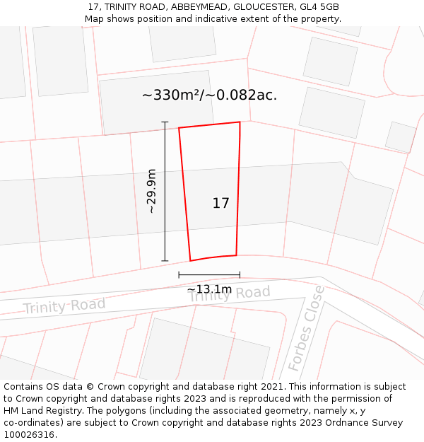 17, TRINITY ROAD, ABBEYMEAD, GLOUCESTER, GL4 5GB: Plot and title map