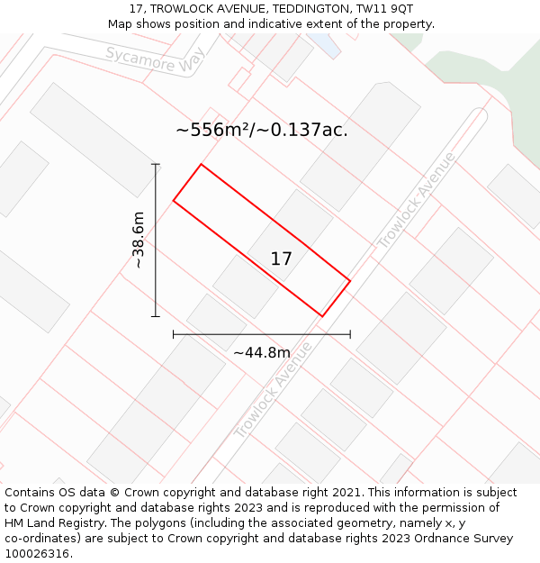 17, TROWLOCK AVENUE, TEDDINGTON, TW11 9QT: Plot and title map