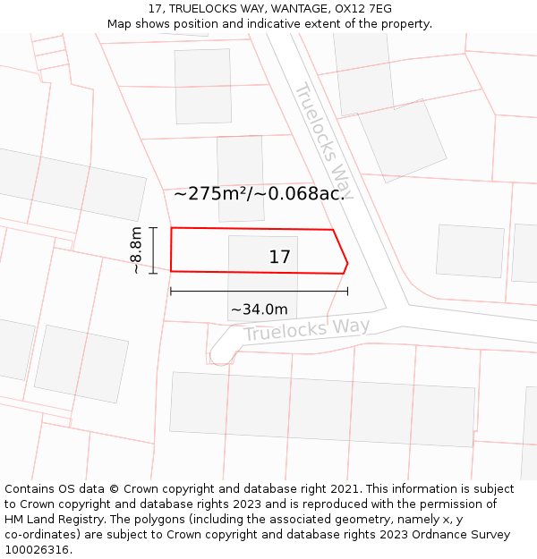 17, TRUELOCKS WAY, WANTAGE, OX12 7EG: Plot and title map