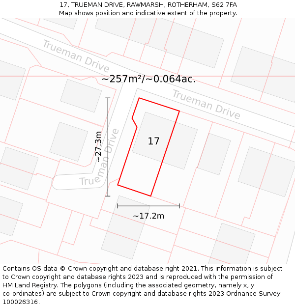 17, TRUEMAN DRIVE, RAWMARSH, ROTHERHAM, S62 7FA: Plot and title map