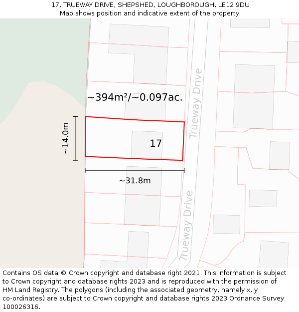 17, TRUEWAY DRIVE, SHEPSHED, LOUGHBOROUGH, LE12 9DU: Plot and title map