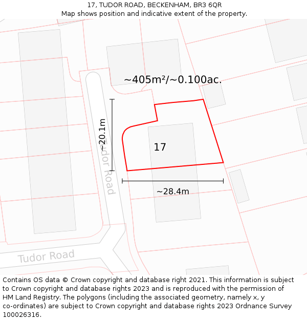 17, TUDOR ROAD, BECKENHAM, BR3 6QR: Plot and title map