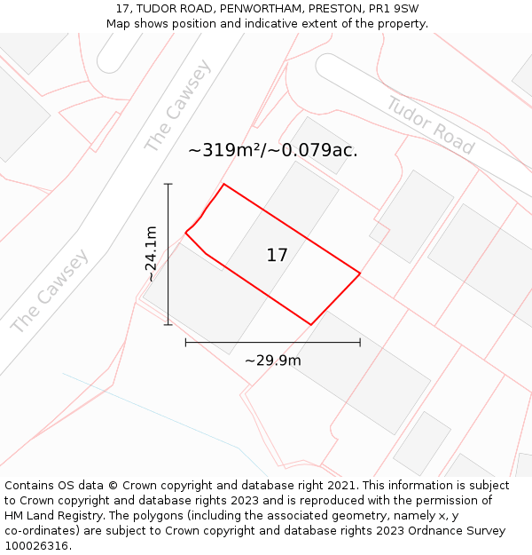 17, TUDOR ROAD, PENWORTHAM, PRESTON, PR1 9SW: Plot and title map