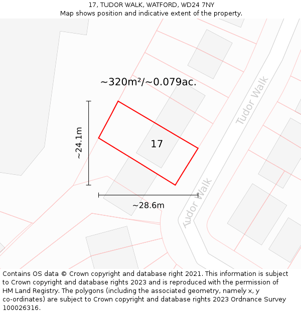 17, TUDOR WALK, WATFORD, WD24 7NY: Plot and title map