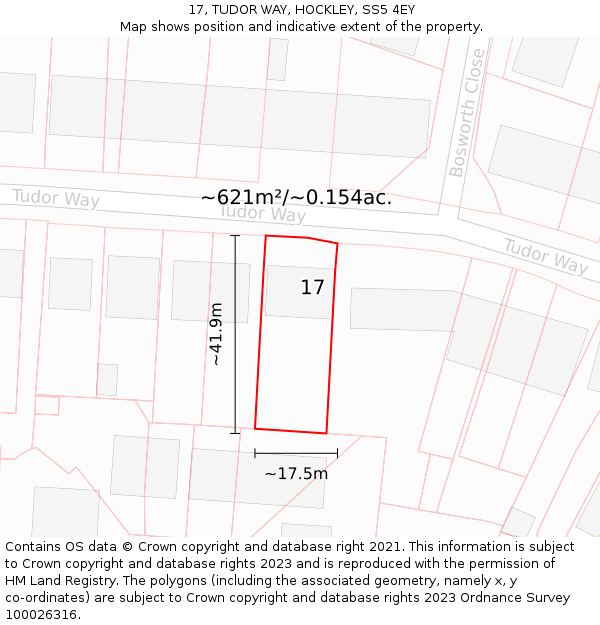 17, TUDOR WAY, HOCKLEY, SS5 4EY: Plot and title map