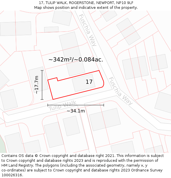 17, TULIP WALK, ROGERSTONE, NEWPORT, NP10 9LF: Plot and title map