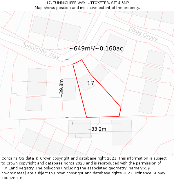 17, TUNNICLIFFE WAY, UTTOXETER, ST14 5NP: Plot and title map