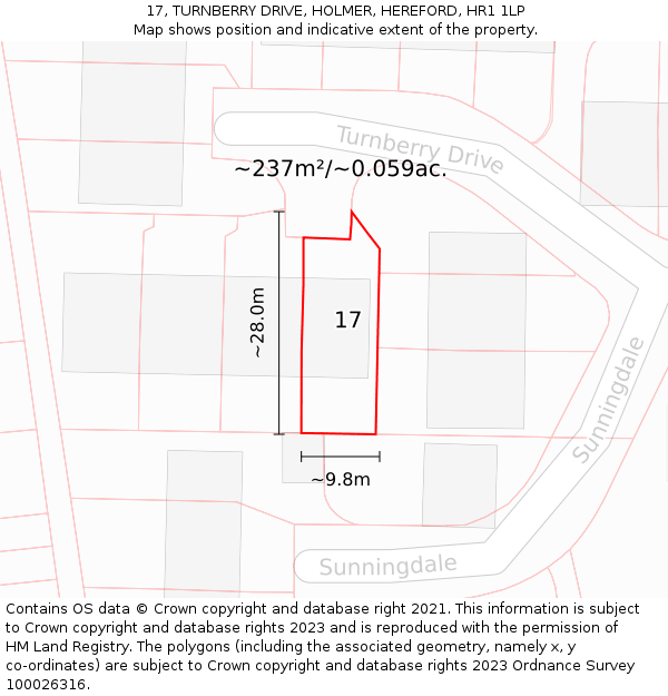 17, TURNBERRY DRIVE, HOLMER, HEREFORD, HR1 1LP: Plot and title map