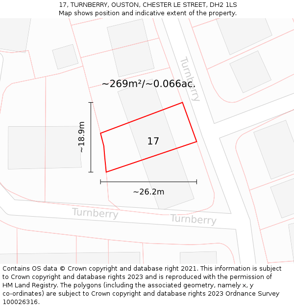 17, TURNBERRY, OUSTON, CHESTER LE STREET, DH2 1LS: Plot and title map