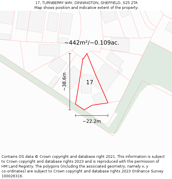17, TURNBERRY WAY, DINNINGTON, SHEFFIELD, S25 2TA: Plot and title map