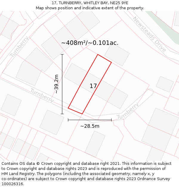17, TURNBERRY, WHITLEY BAY, NE25 9YE: Plot and title map