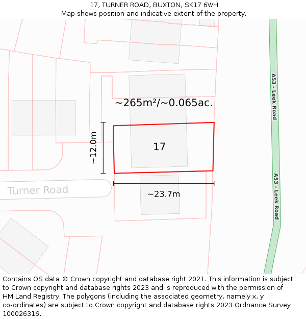 17, TURNER ROAD, BUXTON, SK17 6WH: Plot and title map