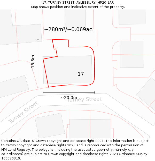 17, TURNEY STREET, AYLESBURY, HP20 1AR: Plot and title map