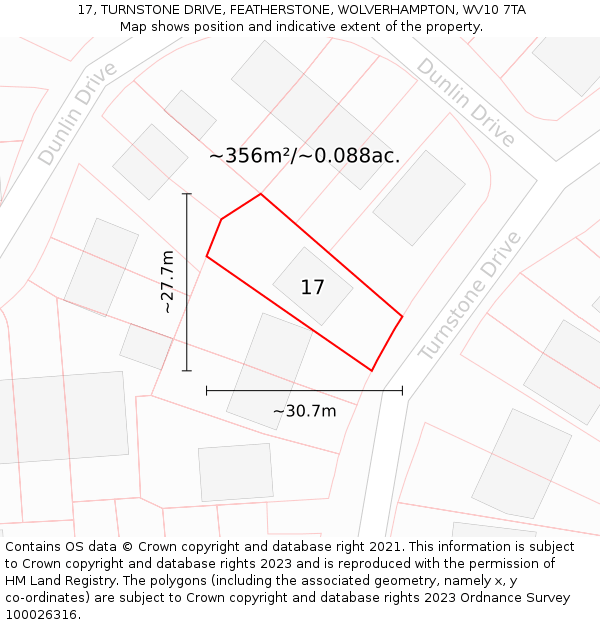 17, TURNSTONE DRIVE, FEATHERSTONE, WOLVERHAMPTON, WV10 7TA: Plot and title map