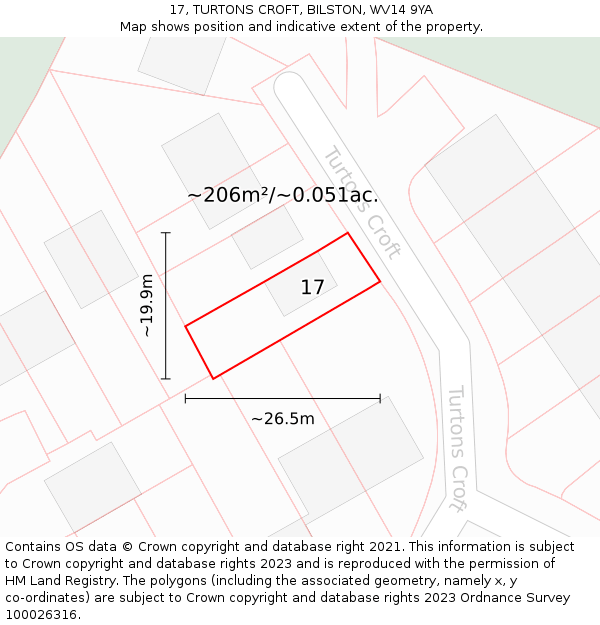 17, TURTONS CROFT, BILSTON, WV14 9YA: Plot and title map