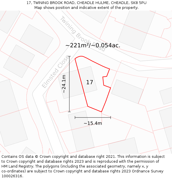 17, TWINING BROOK ROAD, CHEADLE HULME, CHEADLE, SK8 5PU: Plot and title map