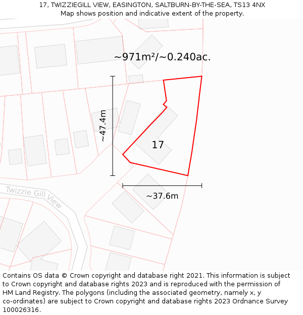 17, TWIZZIEGILL VIEW, EASINGTON, SALTBURN-BY-THE-SEA, TS13 4NX: Plot and title map