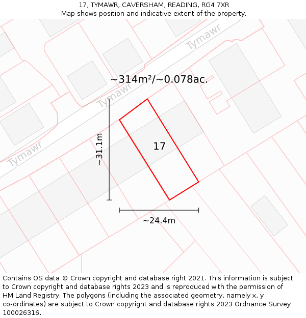17, TYMAWR, CAVERSHAM, READING, RG4 7XR: Plot and title map