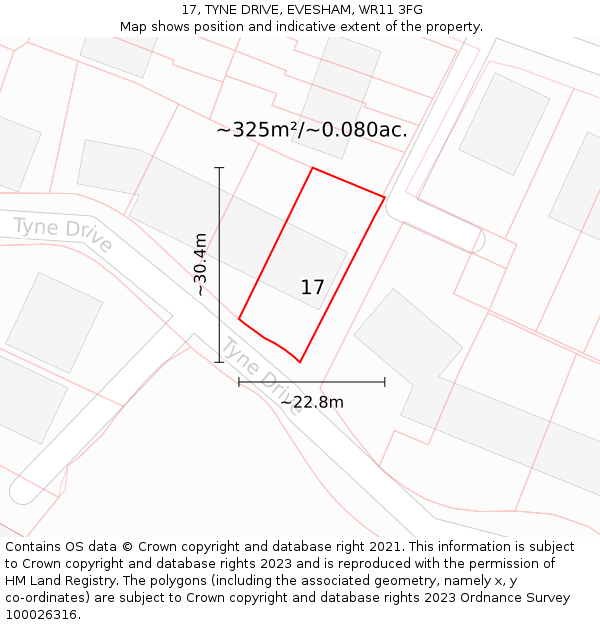 17, TYNE DRIVE, EVESHAM, WR11 3FG: Plot and title map