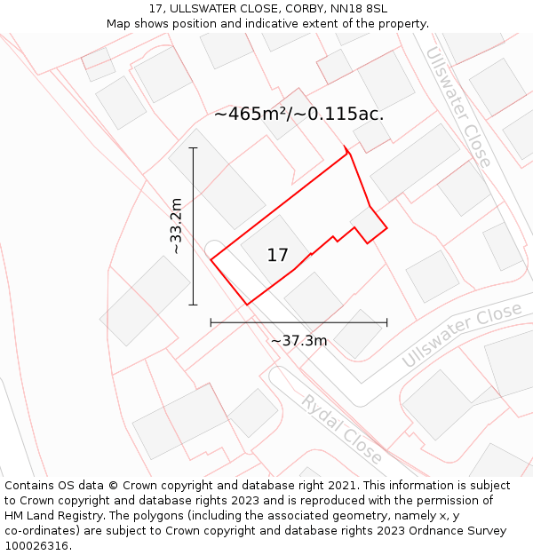17, ULLSWATER CLOSE, CORBY, NN18 8SL: Plot and title map