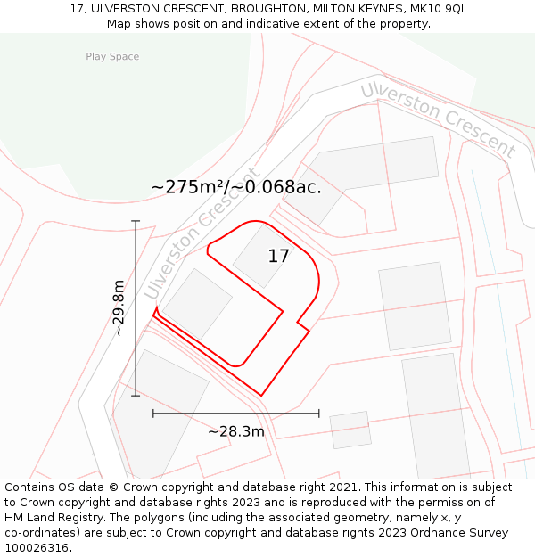 17, ULVERSTON CRESCENT, BROUGHTON, MILTON KEYNES, MK10 9QL: Plot and title map