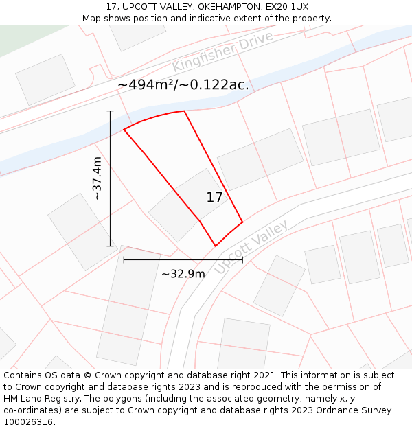 17, UPCOTT VALLEY, OKEHAMPTON, EX20 1UX: Plot and title map