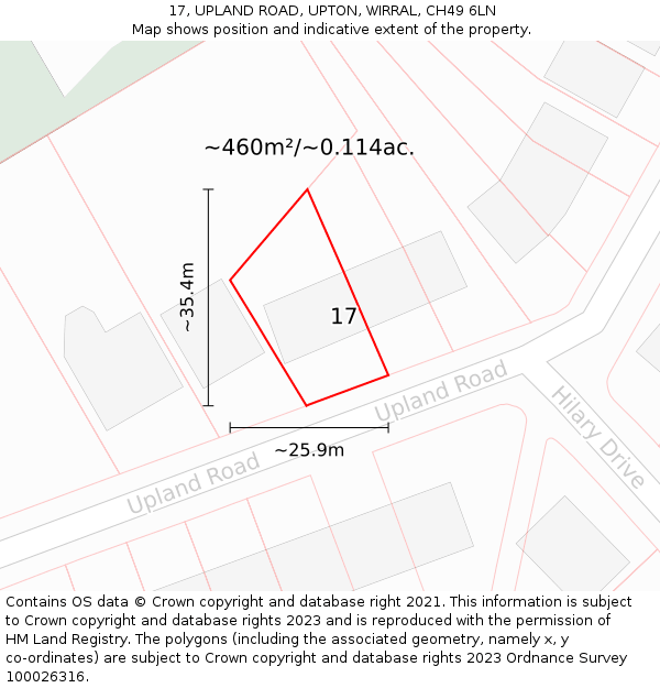 17, UPLAND ROAD, UPTON, WIRRAL, CH49 6LN: Plot and title map