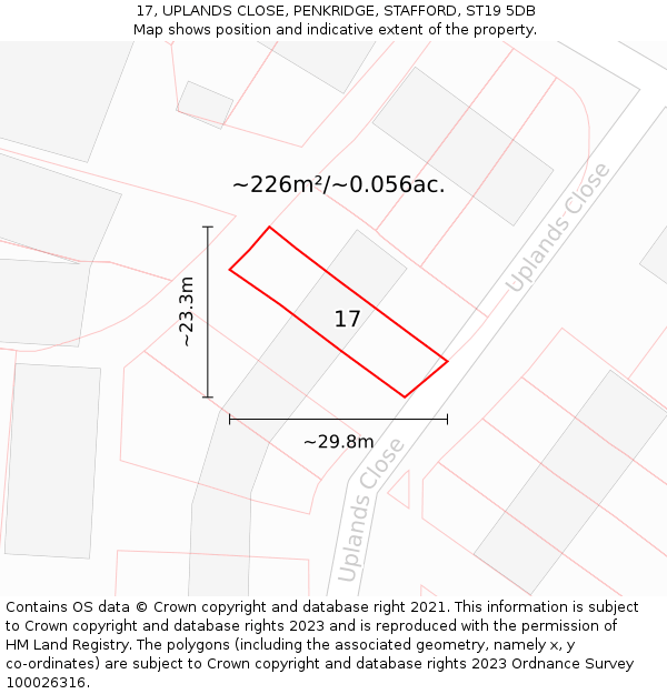 17, UPLANDS CLOSE, PENKRIDGE, STAFFORD, ST19 5DB: Plot and title map