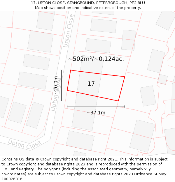 17, UPTON CLOSE, STANGROUND, PETERBOROUGH, PE2 8LU: Plot and title map