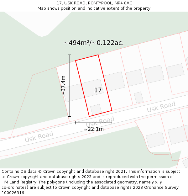 17, USK ROAD, PONTYPOOL, NP4 8AG: Plot and title map