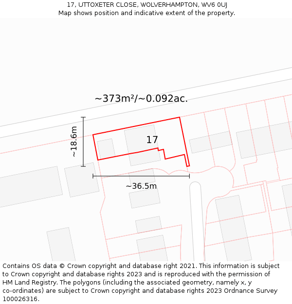 17, UTTOXETER CLOSE, WOLVERHAMPTON, WV6 0UJ: Plot and title map