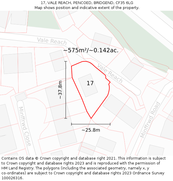 17, VALE REACH, PENCOED, BRIDGEND, CF35 6LG: Plot and title map