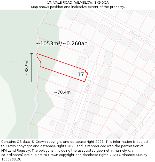 17, VALE ROAD, WILMSLOW, SK9 5QA: Plot and title map