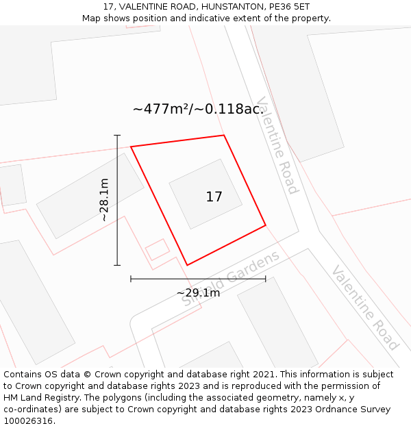 17, VALENTINE ROAD, HUNSTANTON, PE36 5ET: Plot and title map