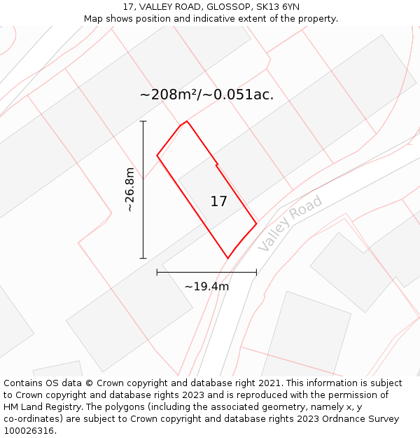 17, VALLEY ROAD, GLOSSOP, SK13 6YN: Plot and title map