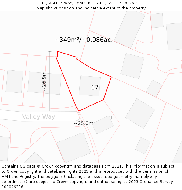 17, VALLEY WAY, PAMBER HEATH, TADLEY, RG26 3DJ: Plot and title map